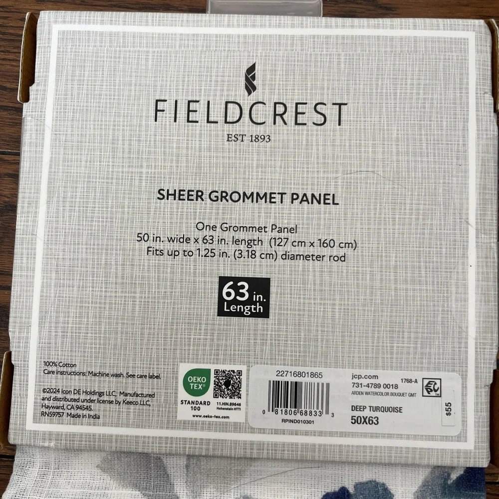 Fieldcrest Arden Cotton Sheer Grommet Panel Curtain 50in x 63in Floral